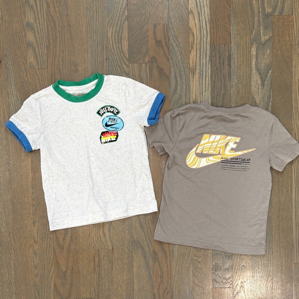 Nike Kids' Short Sleeve Graphic Tee — White with Green & Blue Trim